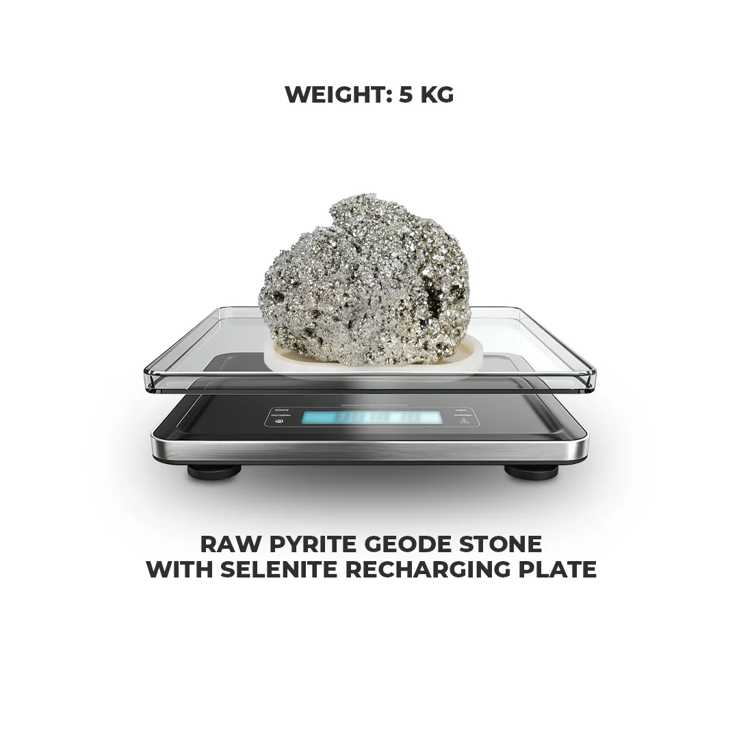 5 Kg Raw Pyrite Geode Stone With Selenite Recharging Plate - Image 7
