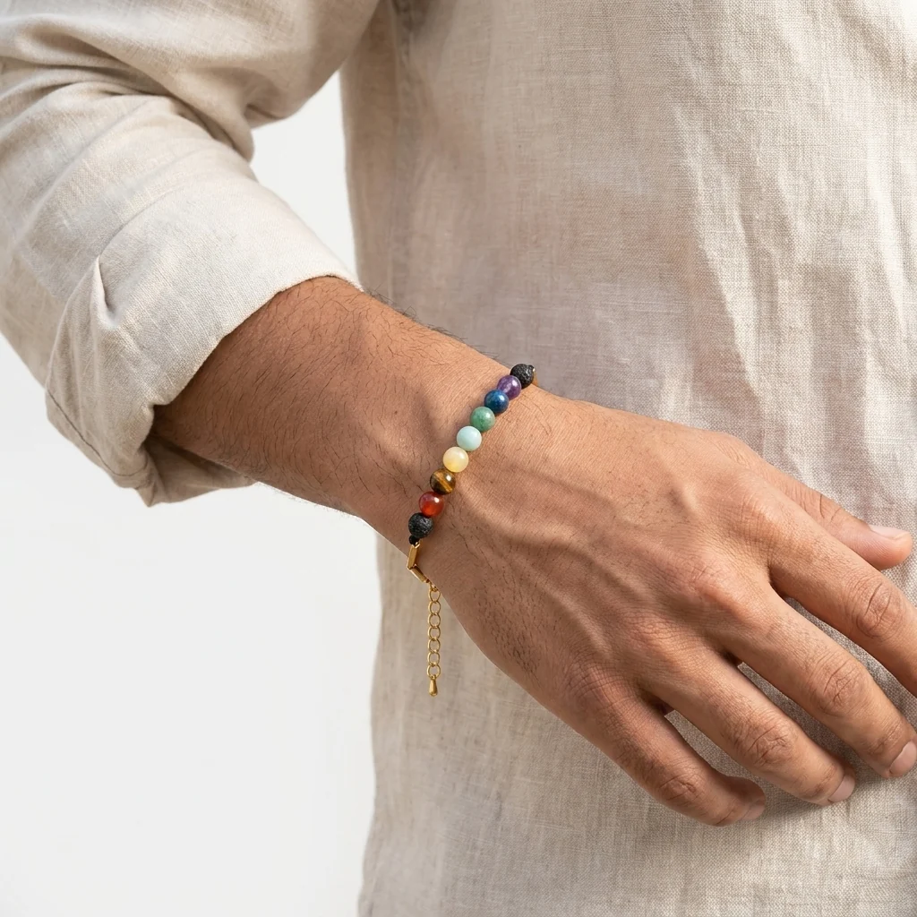 7 Chakra 24K Gold-Toned Rice Bracelet - Image 5