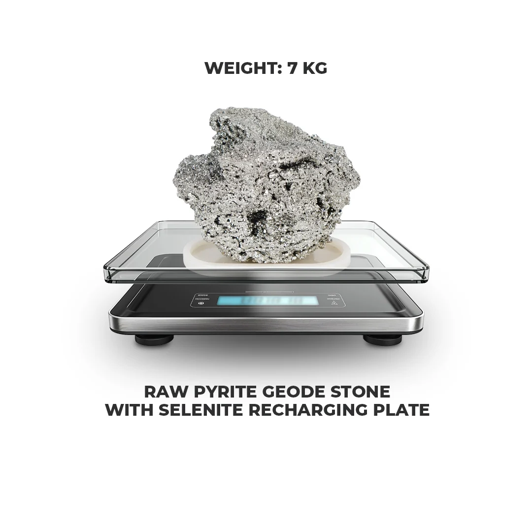 7 Kg Raw Pyrite Geode Stone With Selenite Recharging Plate - Image 7
