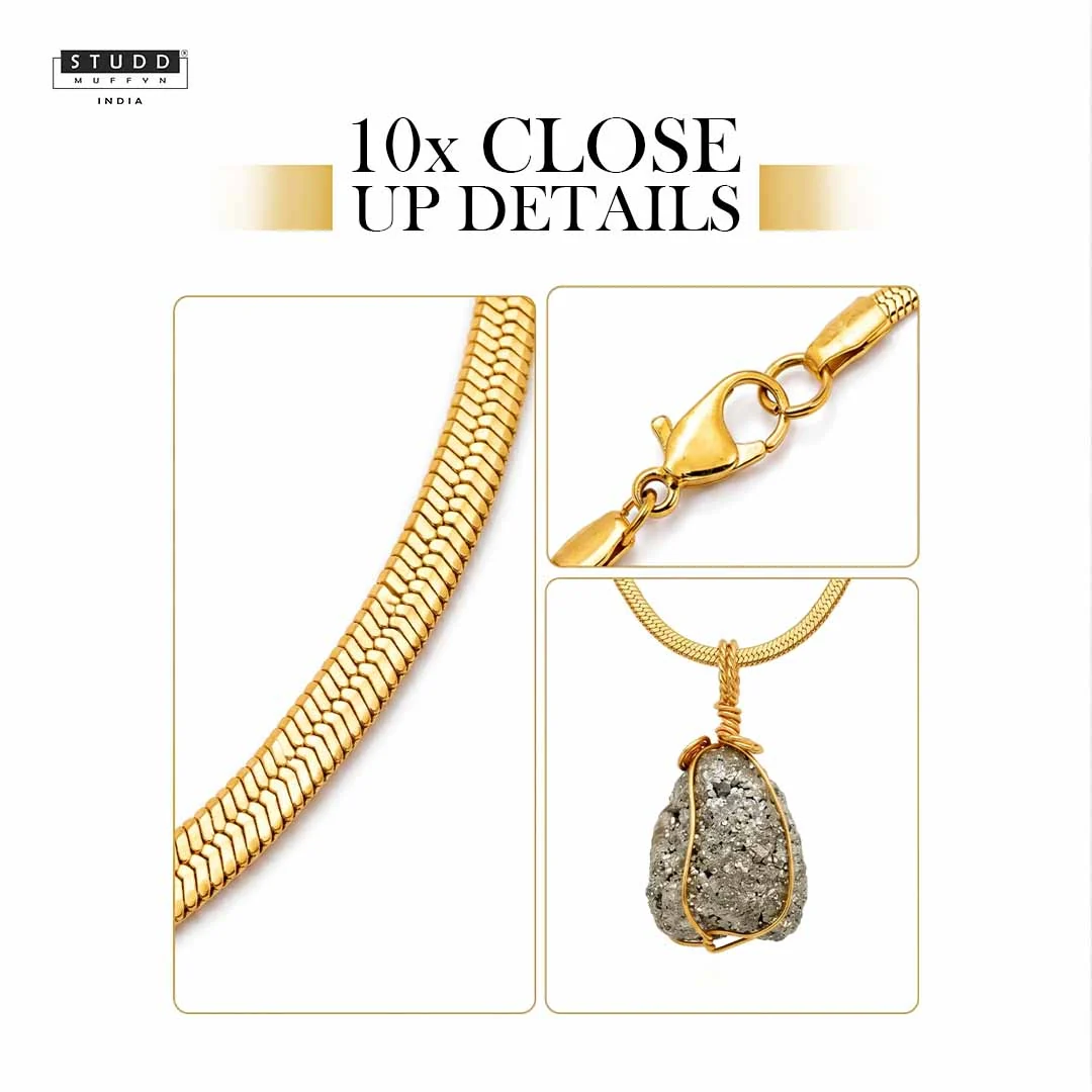 24K Gold-Toned Aesthetic Pyrite Locket with Velor Snake Chain - Image 4