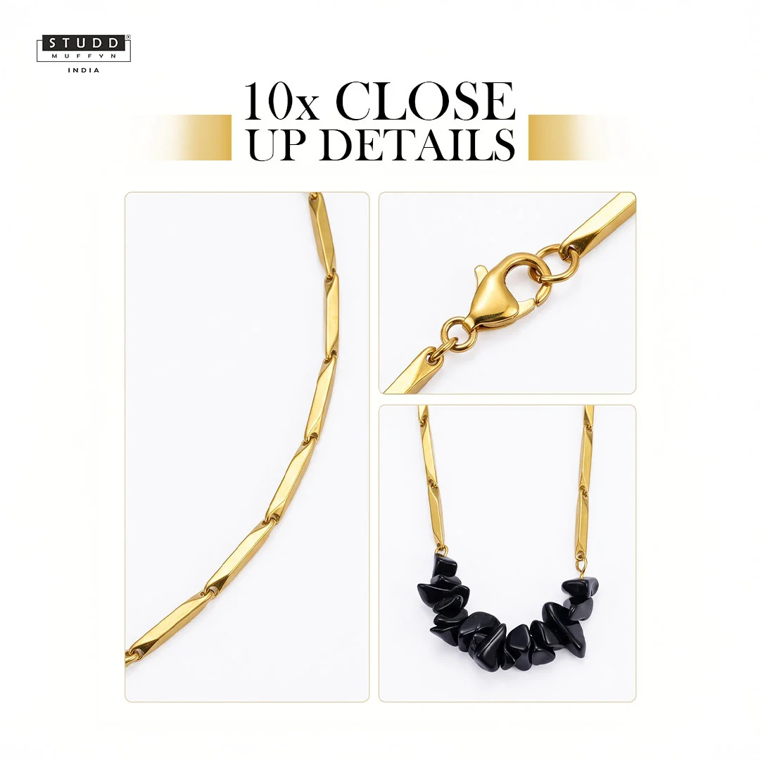 Alchemy Obsidian Rice Chain Pendant — 24K Gold Tone - Image 4