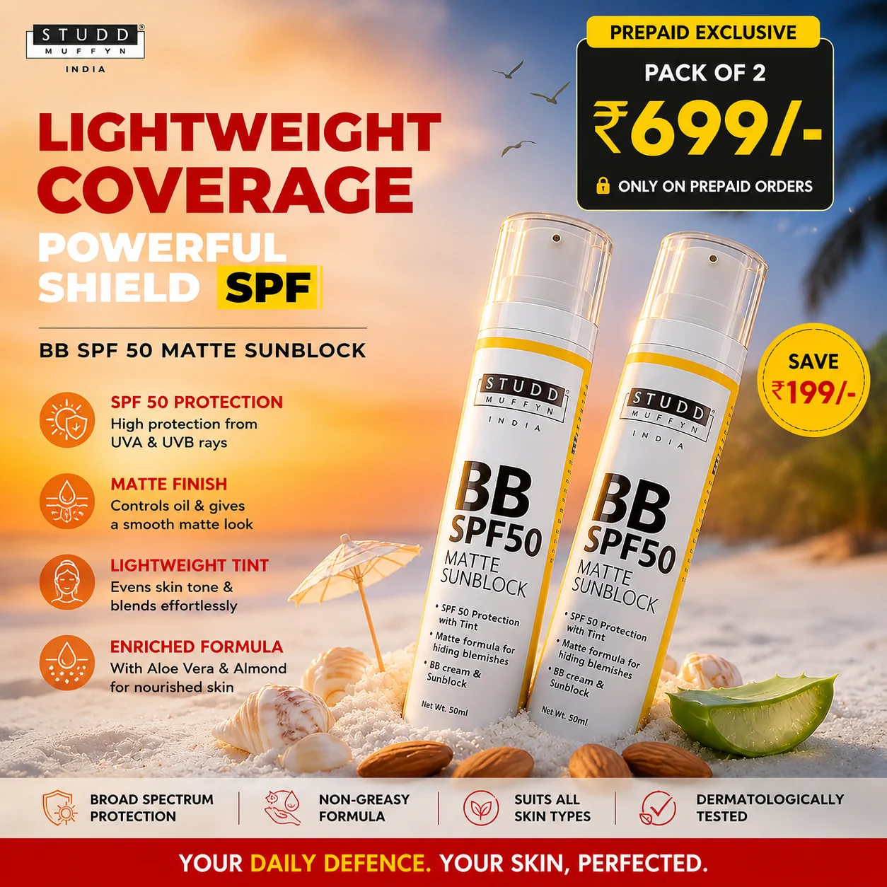 BB SPF 50 sunscreen [Pack of 2]