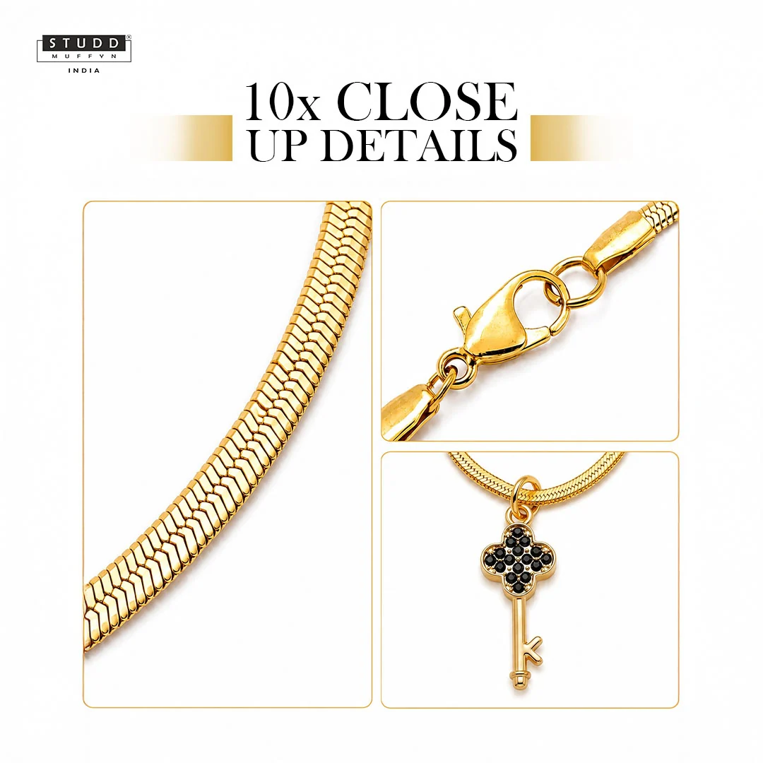 Key Pendant -  24K Gold Plated [ With Velore Snake Chain] - Image 5