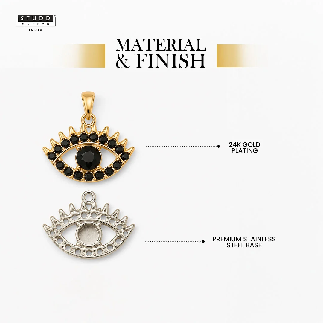 Black Evil Eye Pendant - 24K Gold Plated [ With Velore Snake Chain] - Image 3