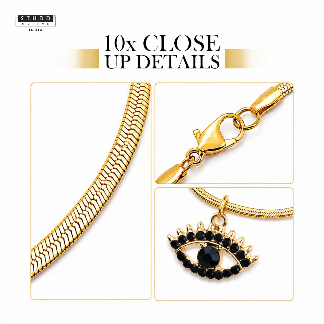 Black Evil Eye Pendant - 24K Gold Plated [ With Velore Snake Chain] - Image 5
