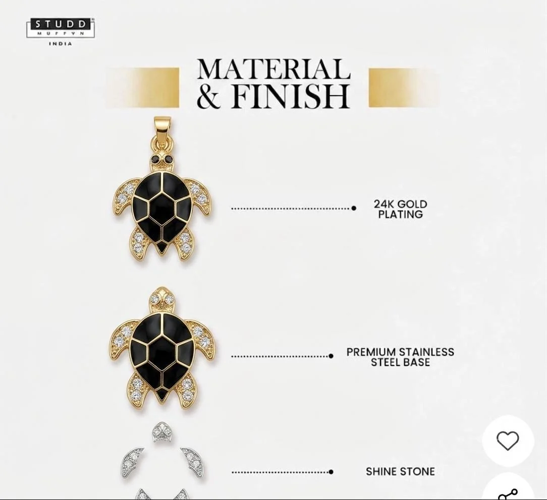 Black Turtle Pendant - 24K Gold Plated [ With Velore Snake Chain] - Image 3