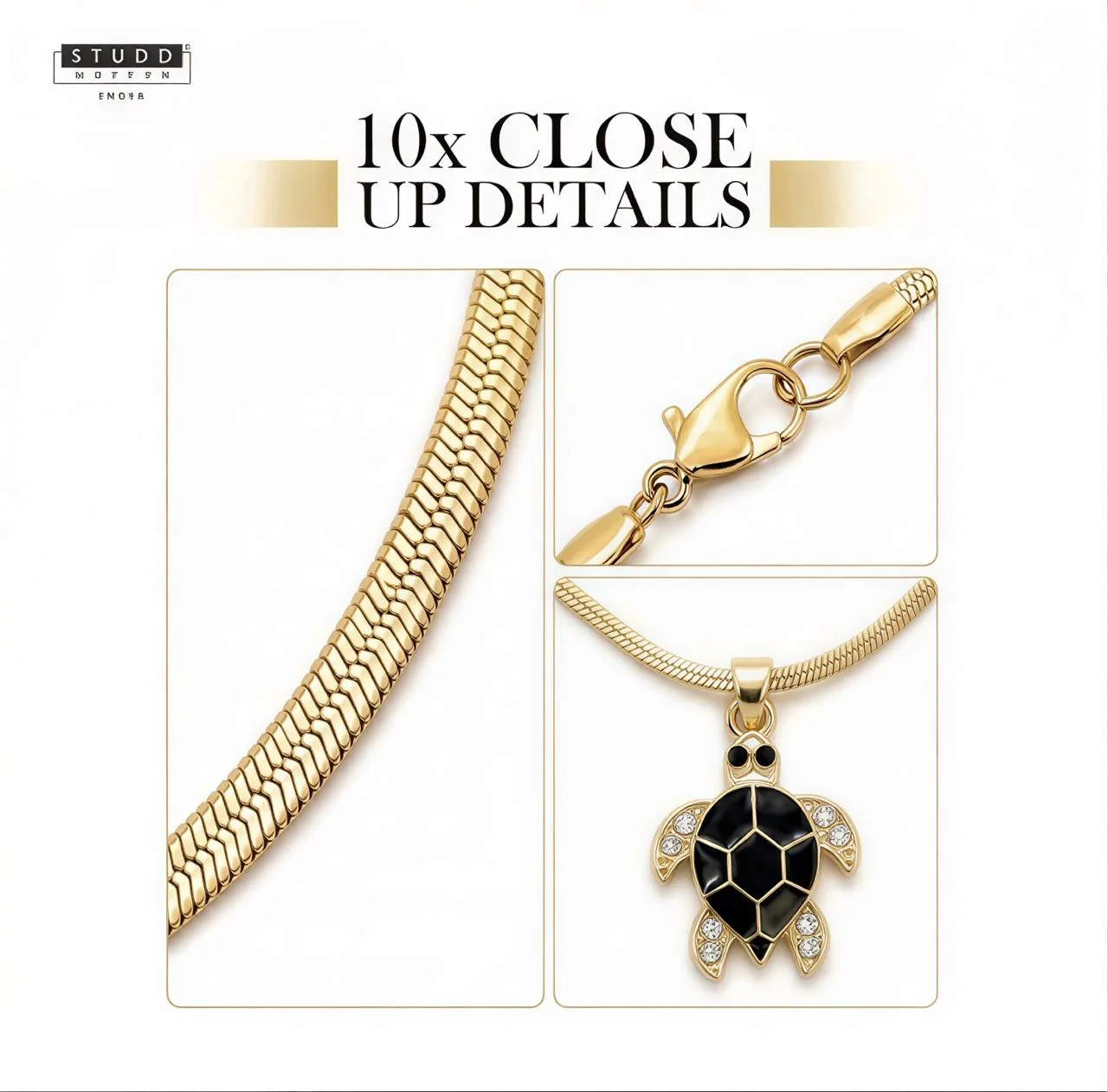 Black Turtle Pendant - 24K Gold Plated [ With Velore Snake Chain] - Image 6