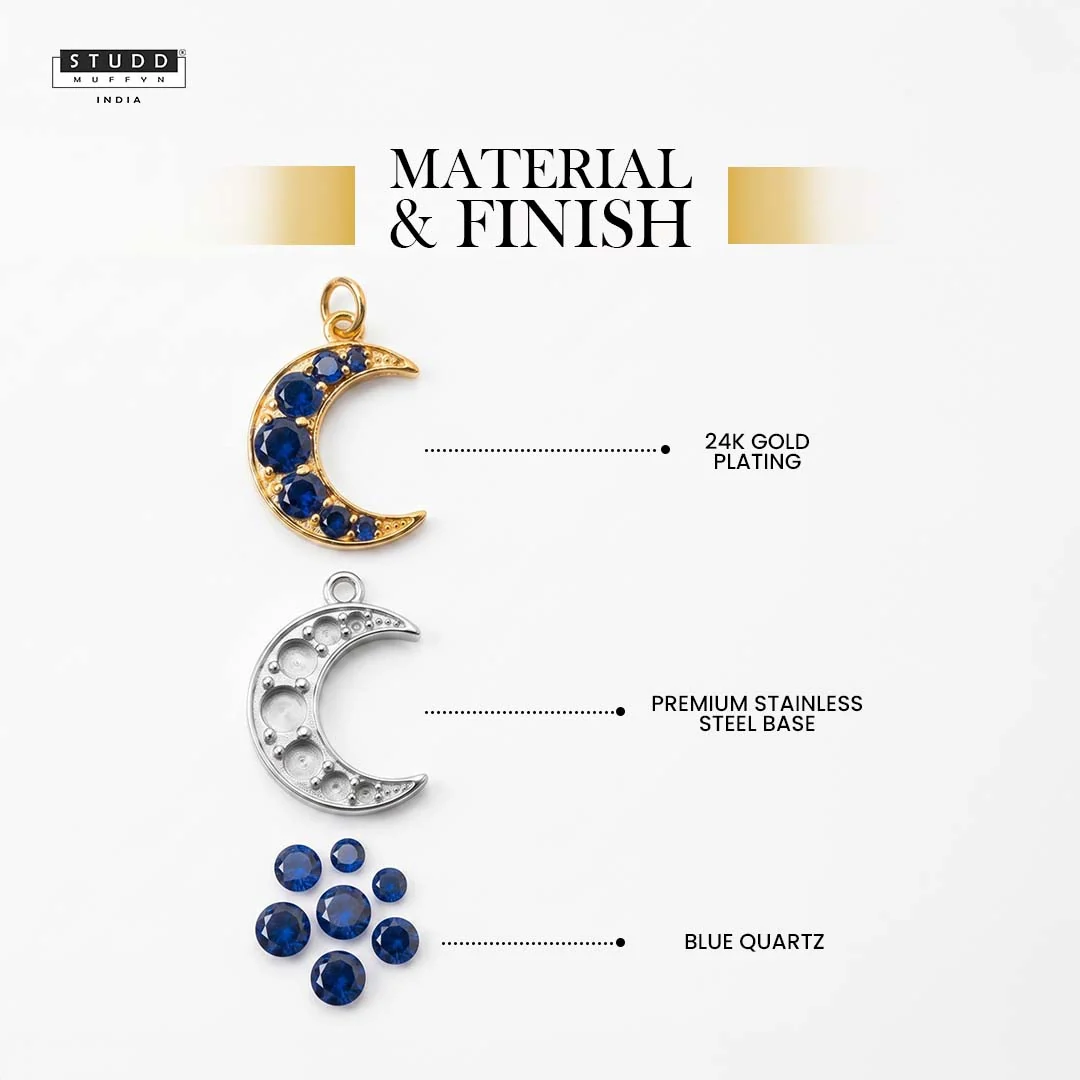 Blue Quartz Crescent Pendant - 24K Gold Plated - Image 4