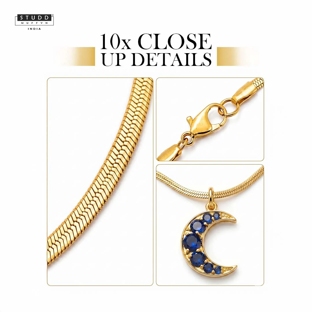 Blue Quartz Crescent Pendant - 24K Gold Plated - Image 5