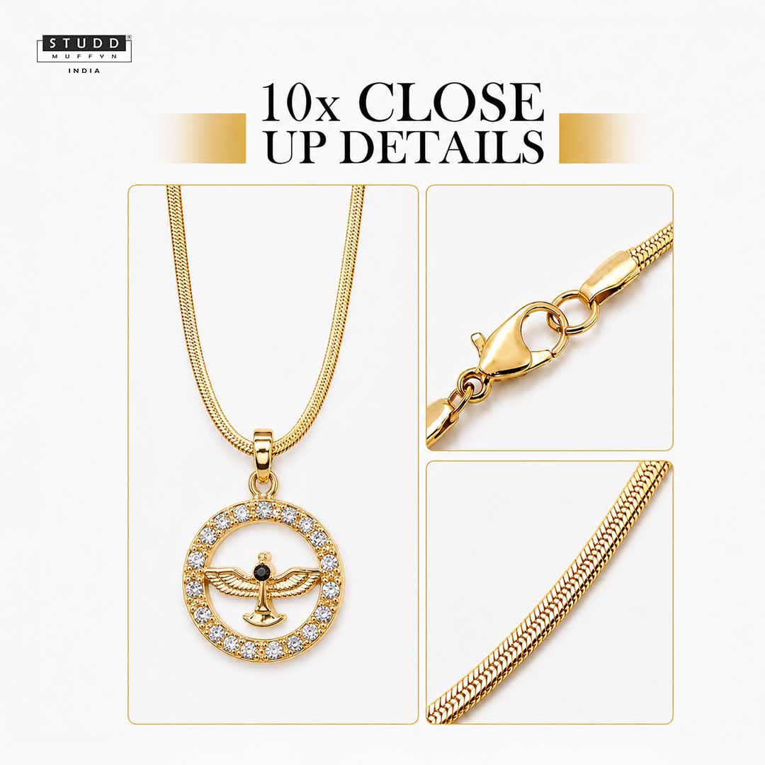 Crystal Eagle Pendant - 24K Gold Plated [ With Velore Snake Chain] - Image 4