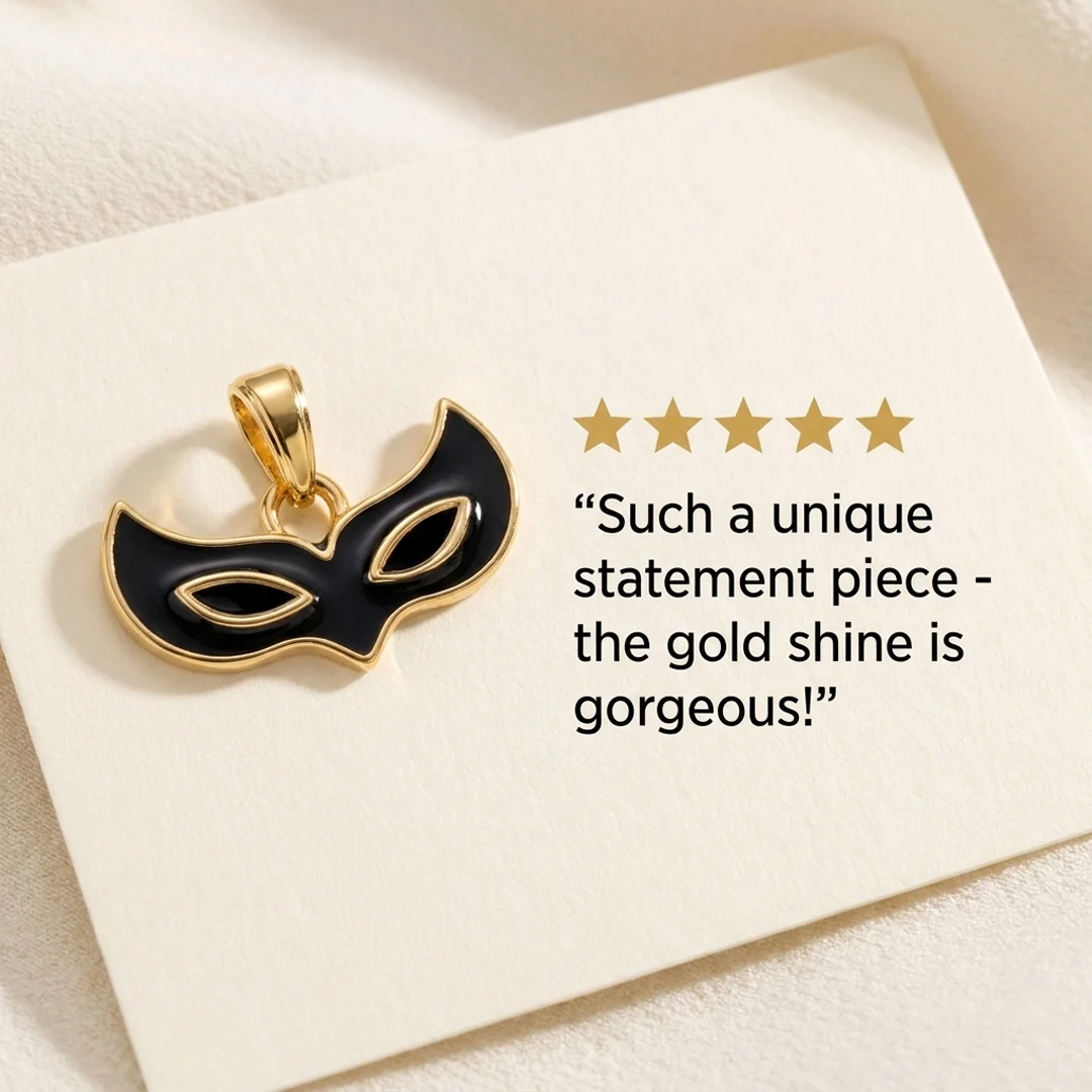 Face Mask Pendant - 24K Gold Tone - Image 4