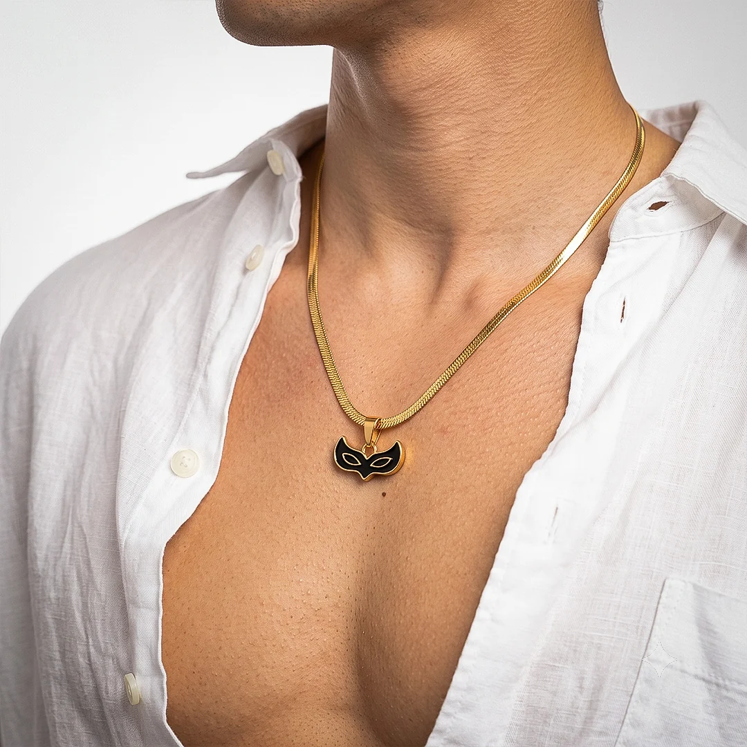 Face Mask Pendant - 24K Gold Tone - Image 5