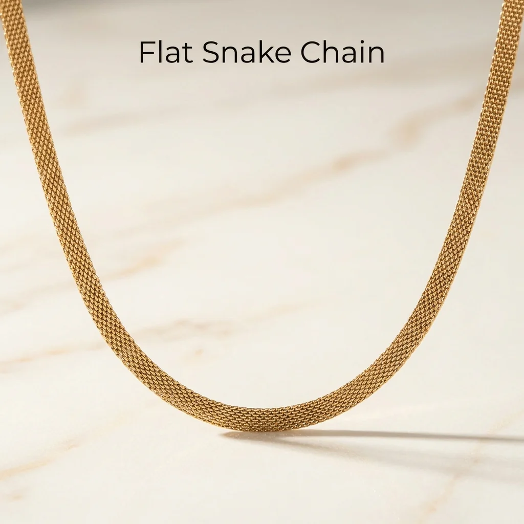 Flat Snake Chain – Gold-Tone Mesh Necklace [ 45cm ] - Image 5