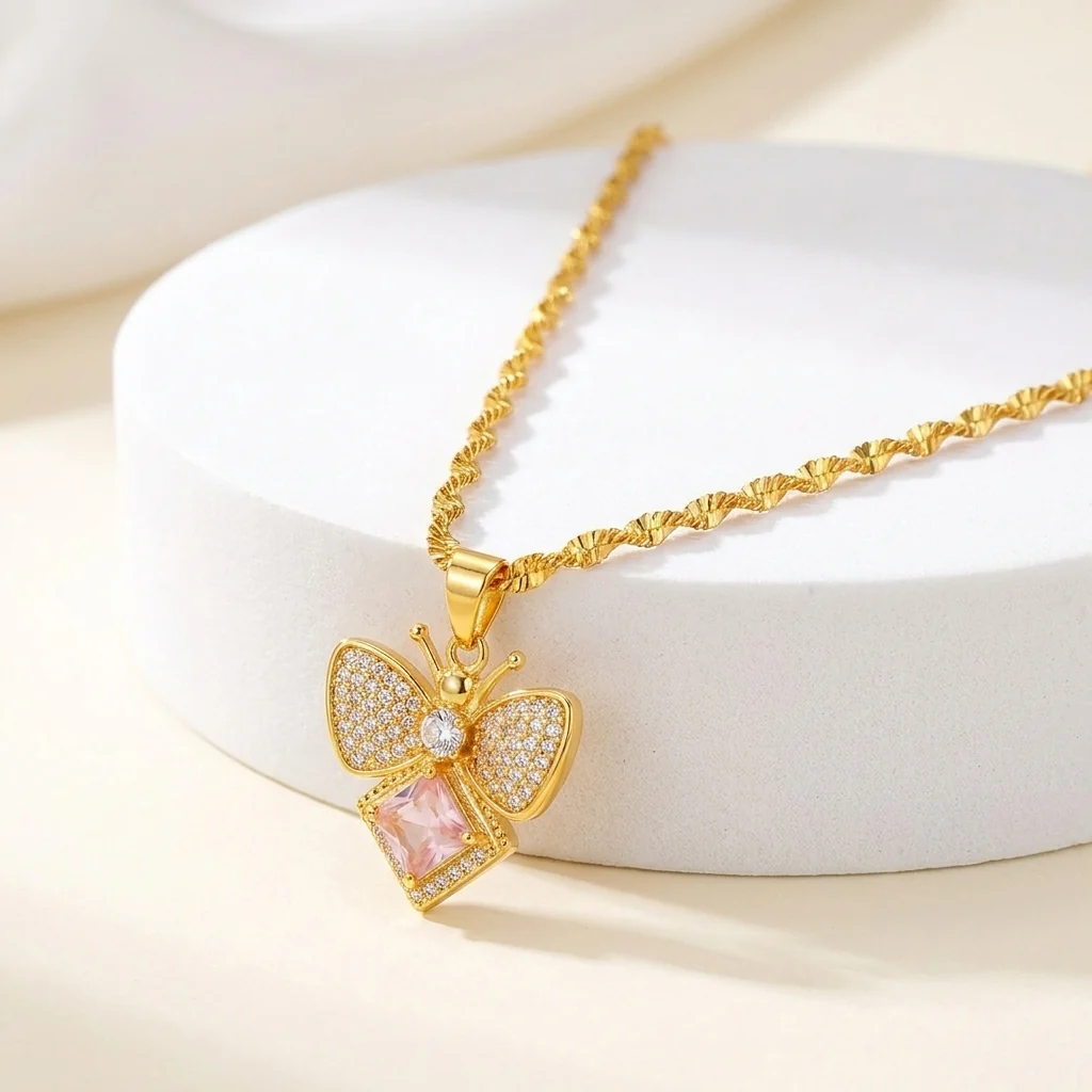 FreeFlow Butterfly Crystal Pendant - 24K Gold Plated - Image 10