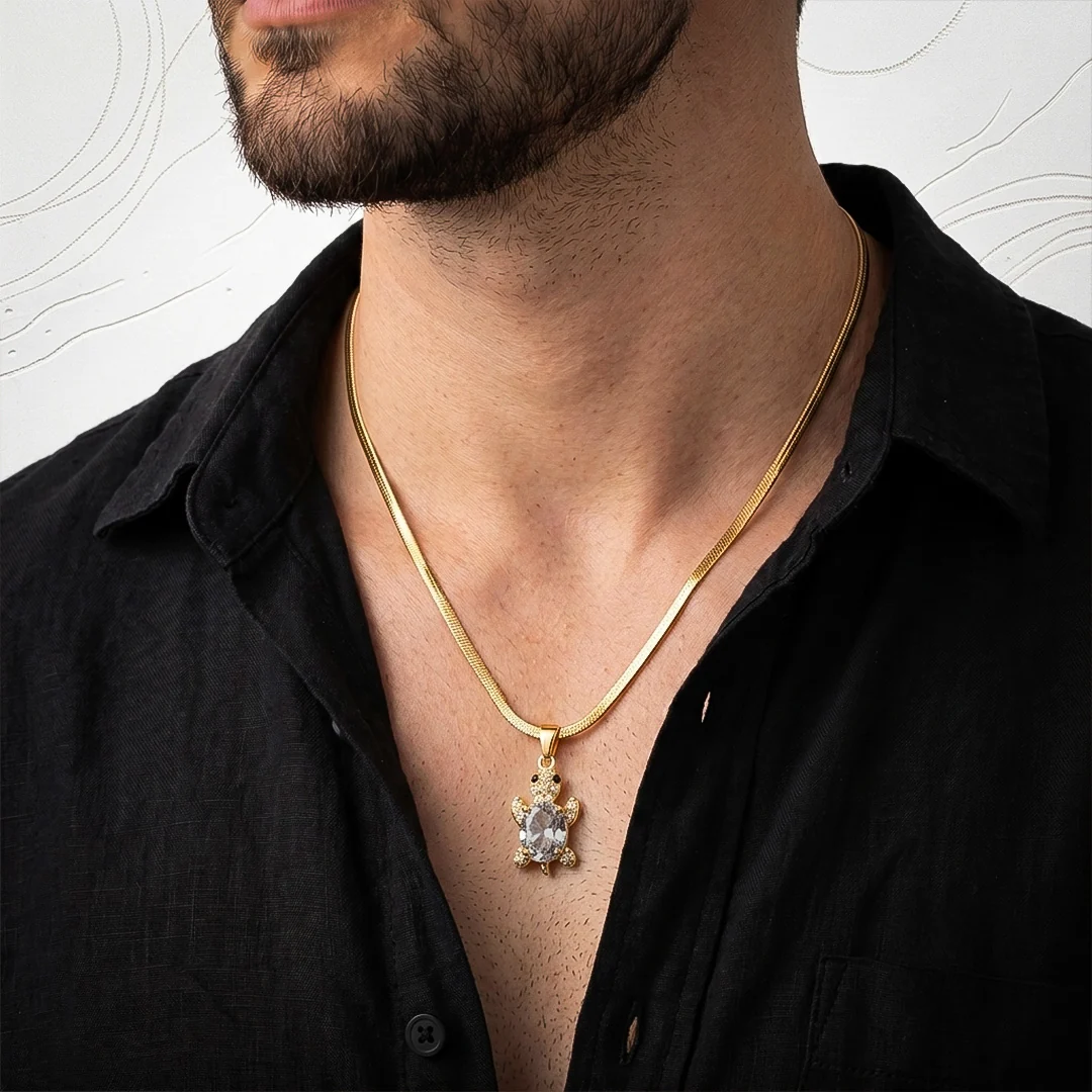 Glow Shell Turtle Crystal Pendant - 24K Gold Plated - Image 10