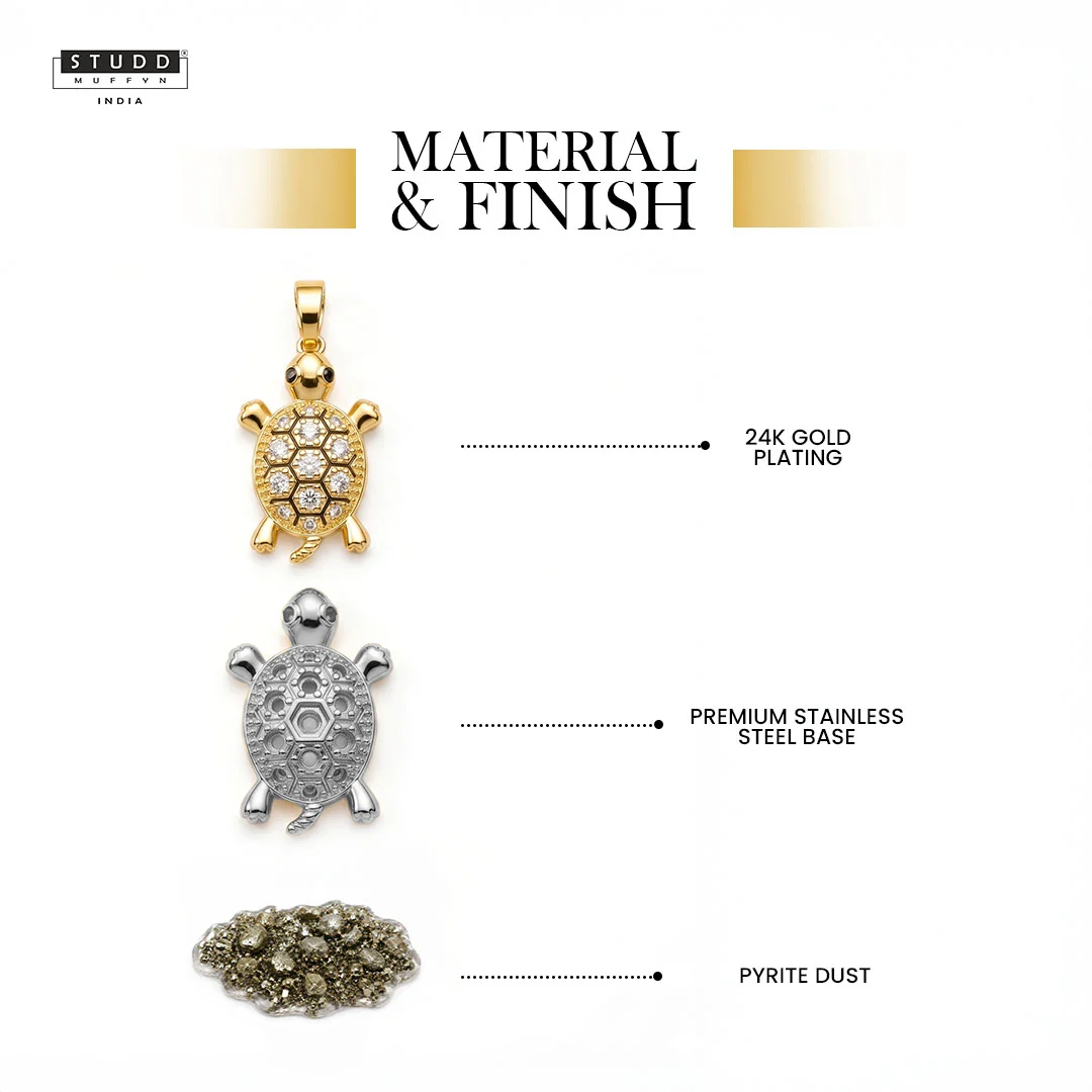 Golden Tortoise Crystal Pendant - 24K Gold Plated [ With Velore Snake Chain] - Image 3