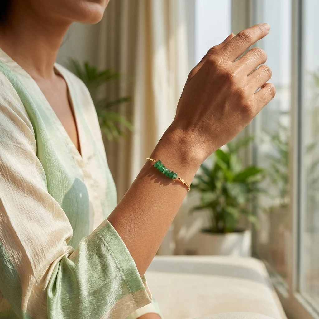 Alchemy Green Aventurine Crystal Rice Chain Bracelet — 24K Gold Tone - Image 3