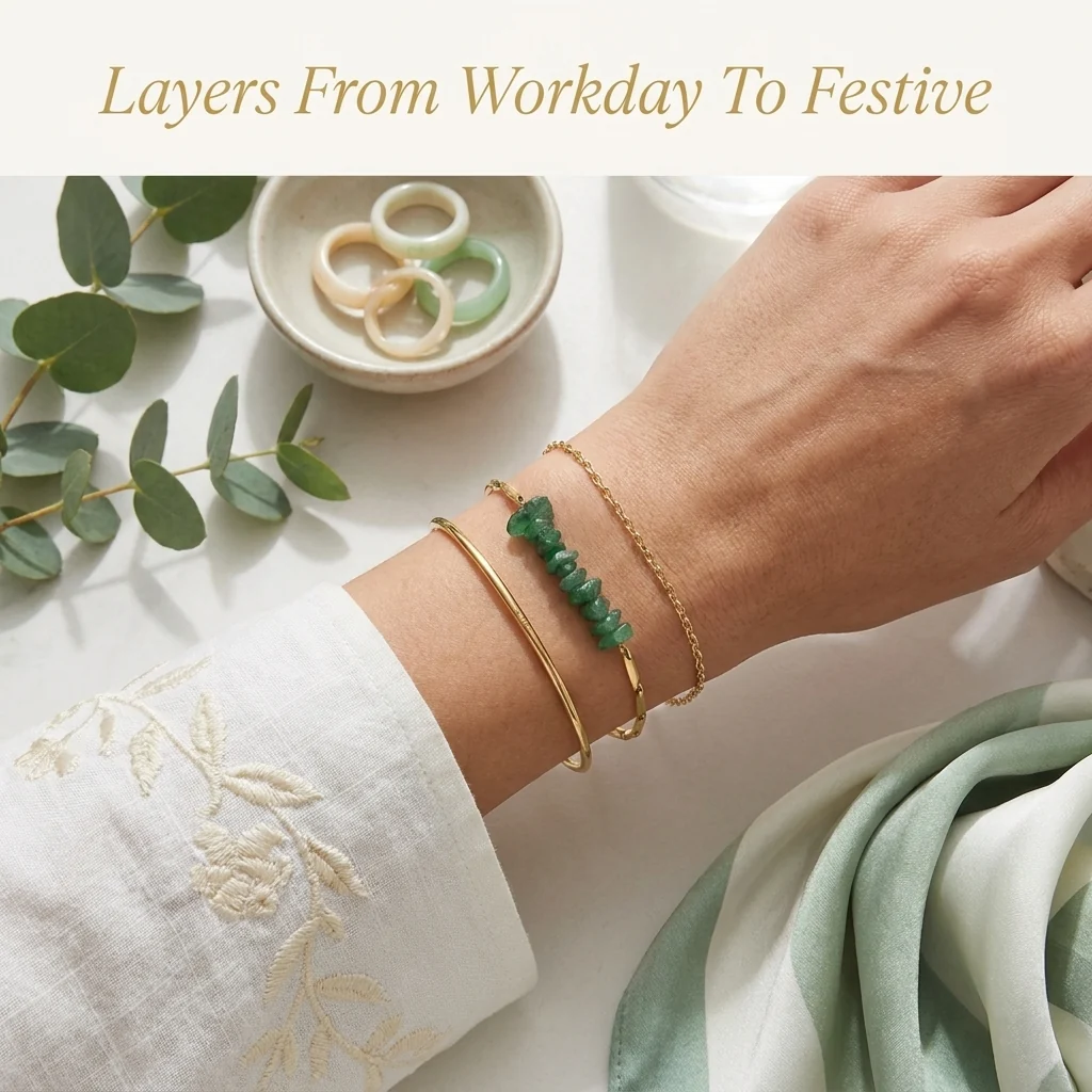 Alchemy Green Aventurine Crystal Rice Chain Bracelet — 24K Gold Tone - Image 4