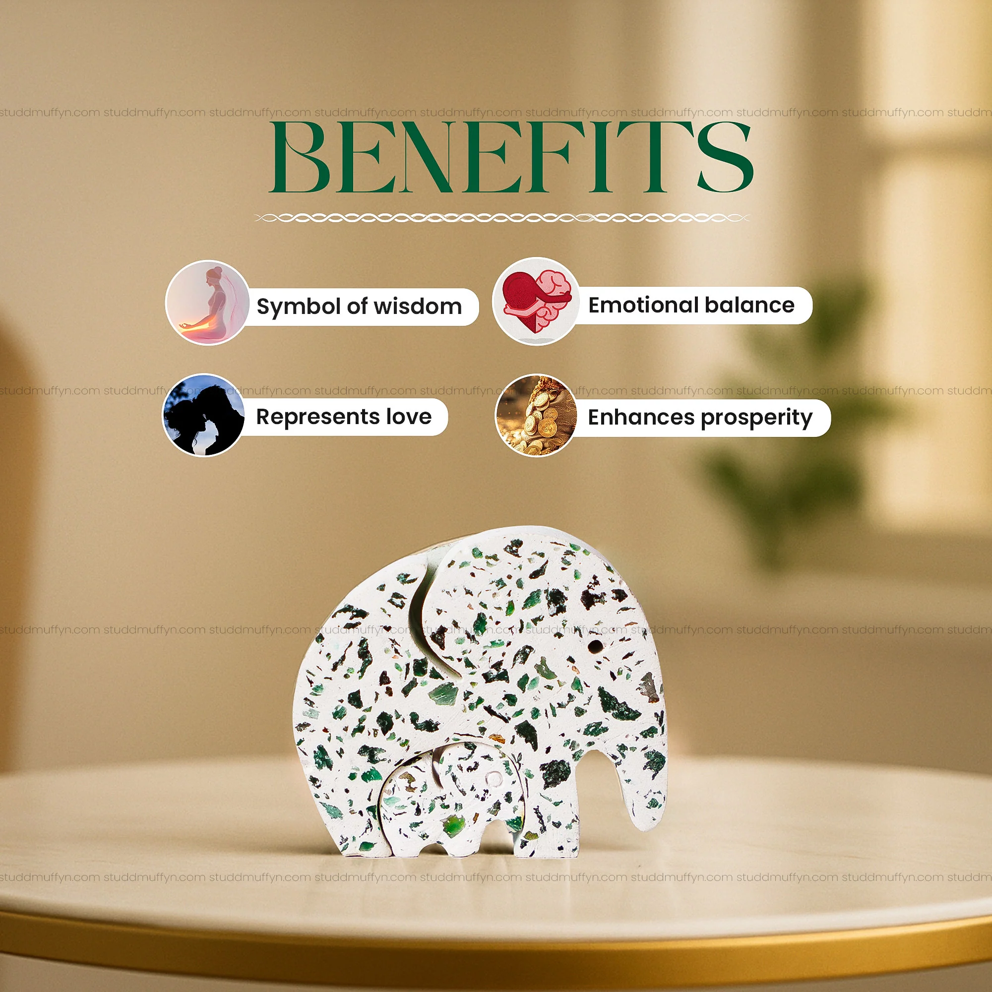 Green Aventurine Elephant & Baby Miniature - Image 2