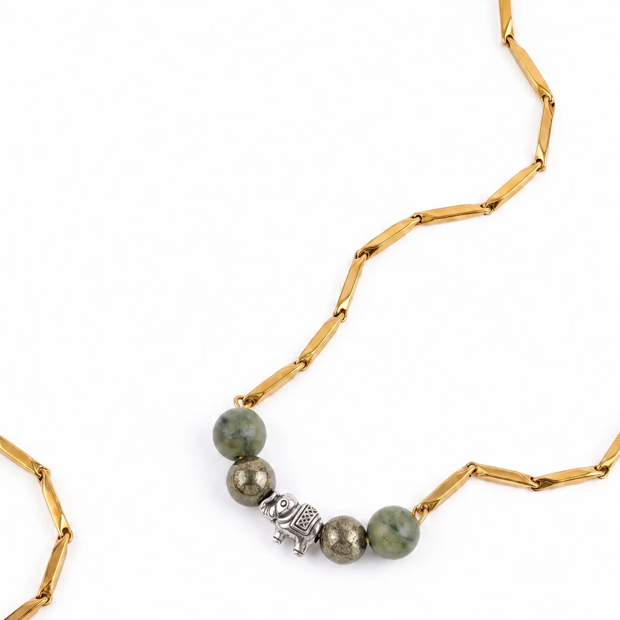 Green Harmony Golden Rice Chain Necklace — Green Aventurine, Black Obsidian & Clear Quartz - Image 2