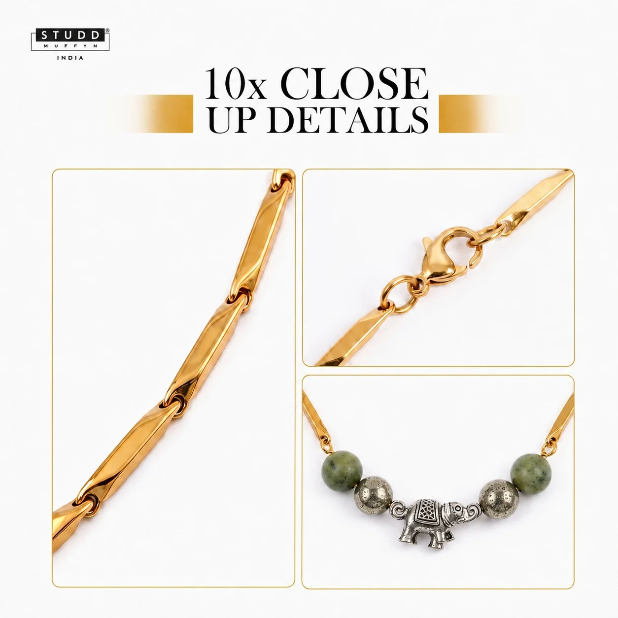 Green Harmony Golden Rice Chain Necklace — Green Aventurine, Black Obsidian & Clear Quartz - Image 4