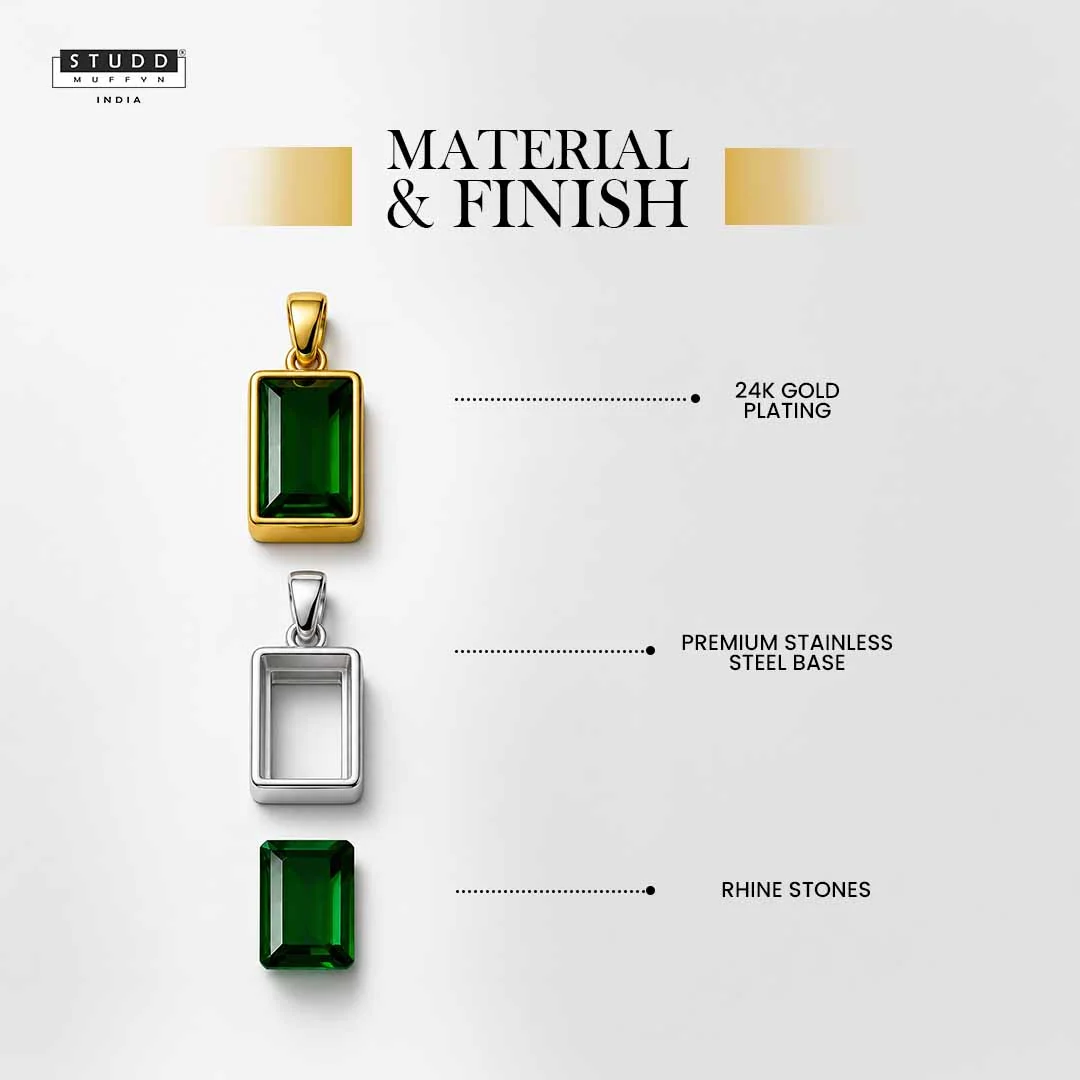 Classic Green Pendant with 24K-Gold Tone Velore Chain - Image 4