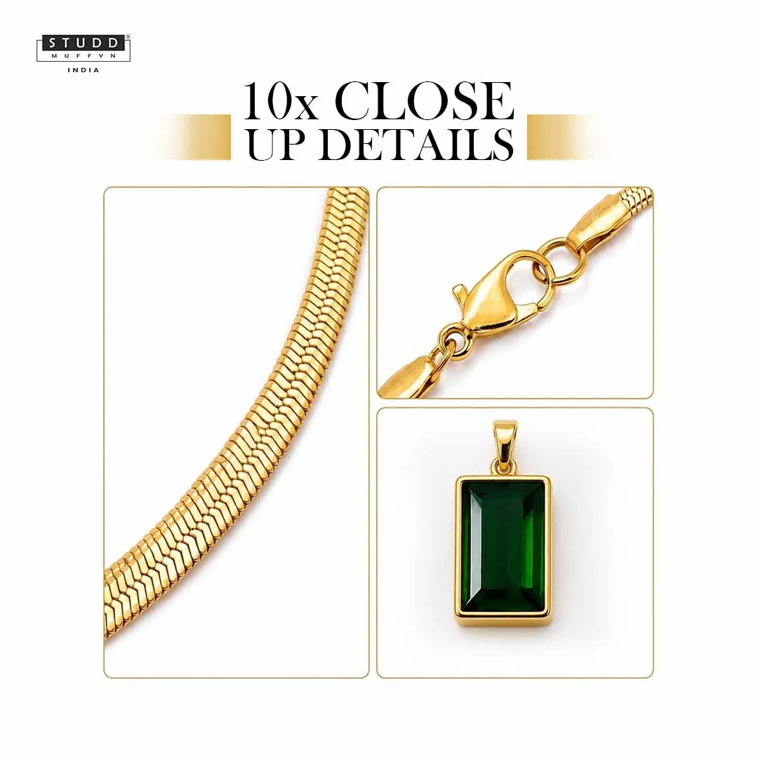 Classic Green Pendant with 24K-Gold Tone Velore Chain - Image 5