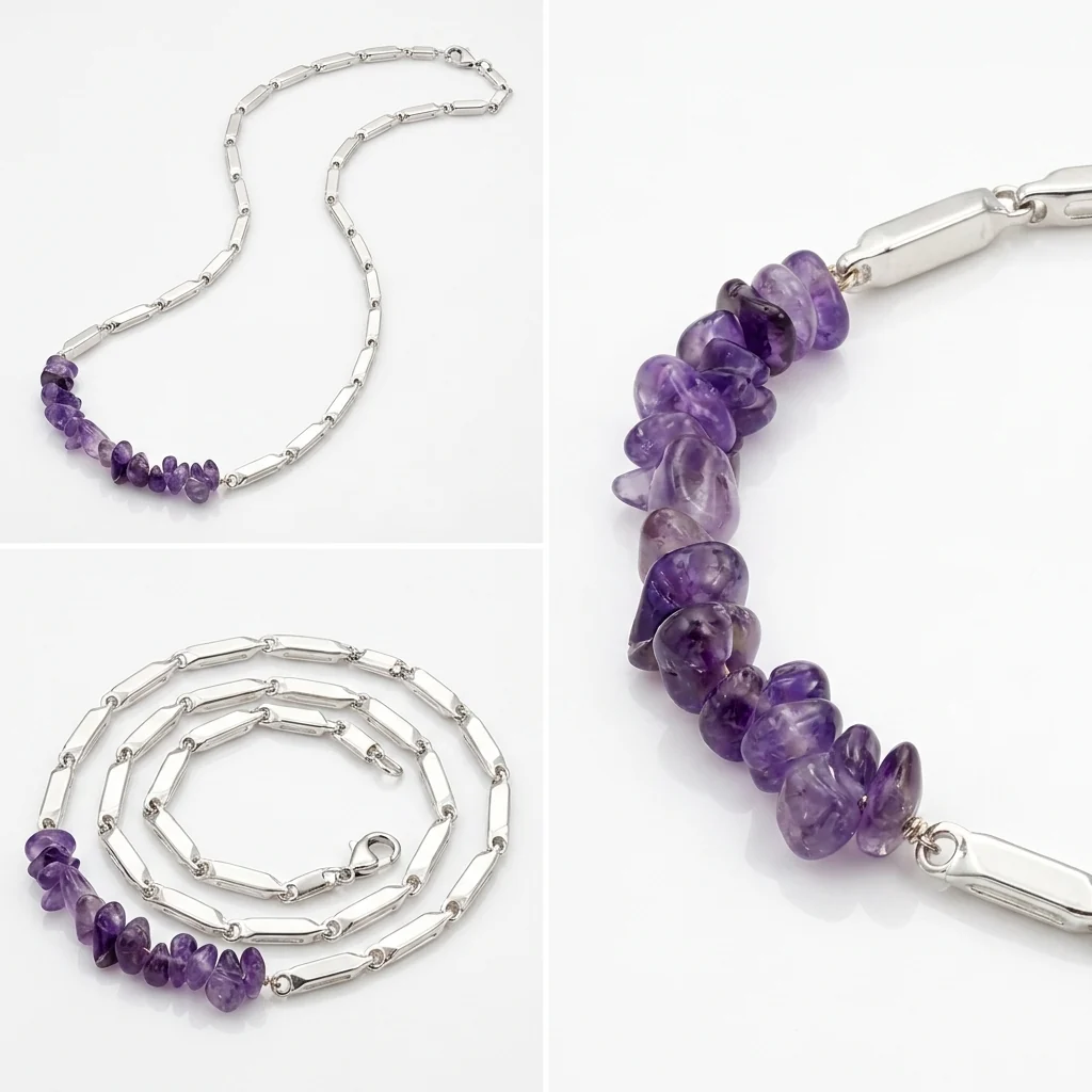 Inner Peace Amethyst Crystal Chips Chain Necklace - Image 3