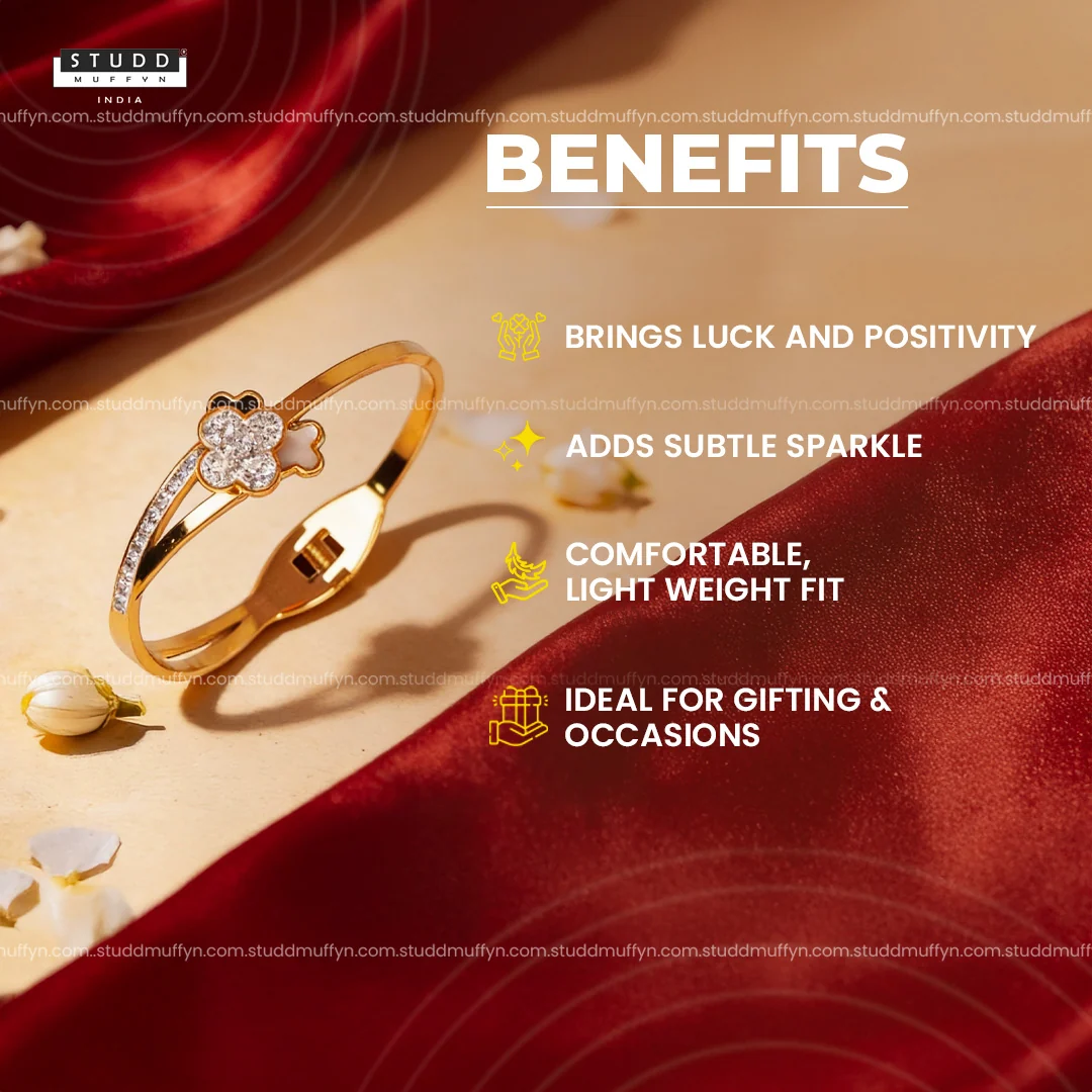 Lumière Clover Cuff - 18K Gold Tone Plated Bracelet - Image 3