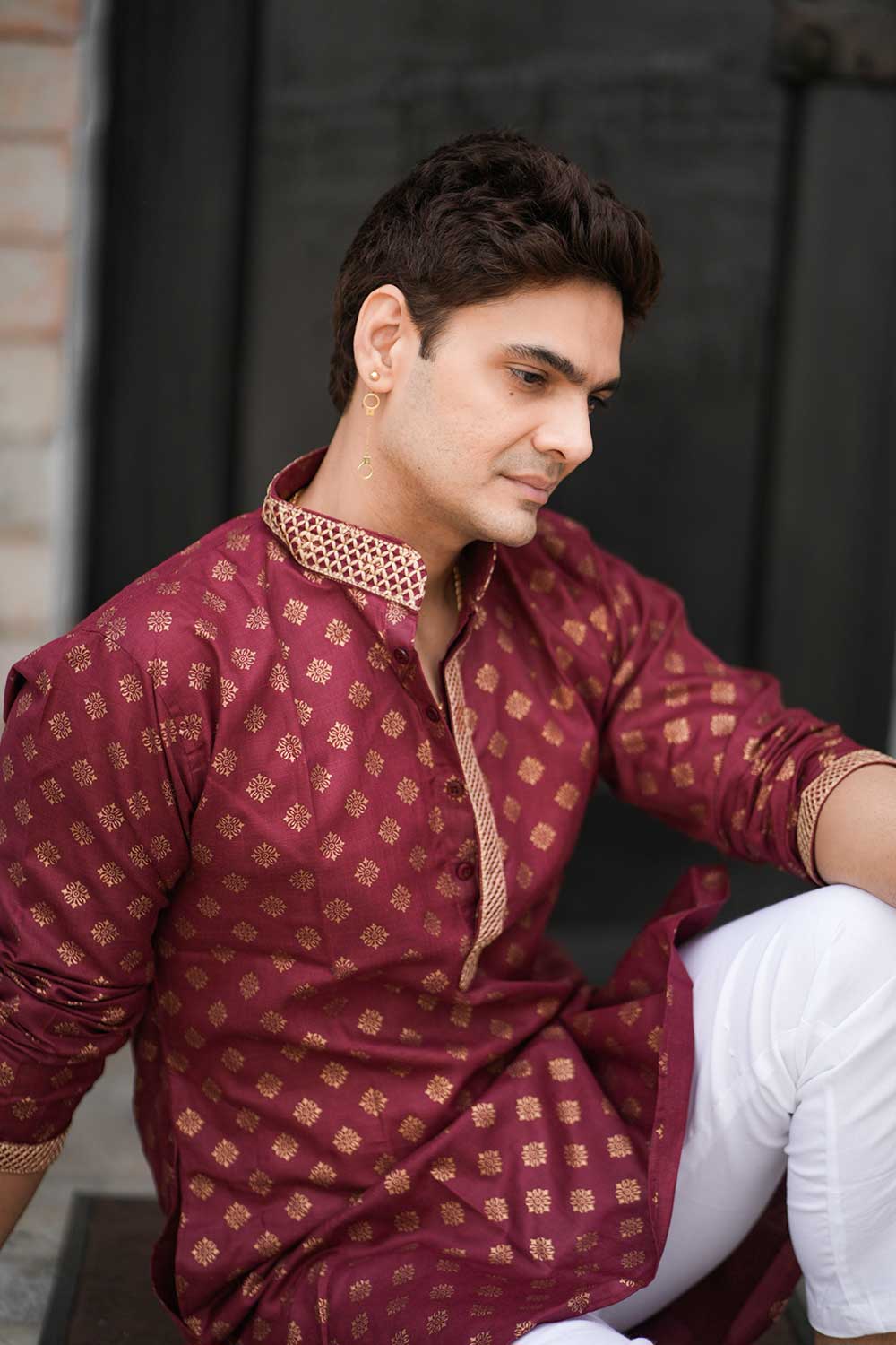 Maroon Block Print Kurta - Image 6