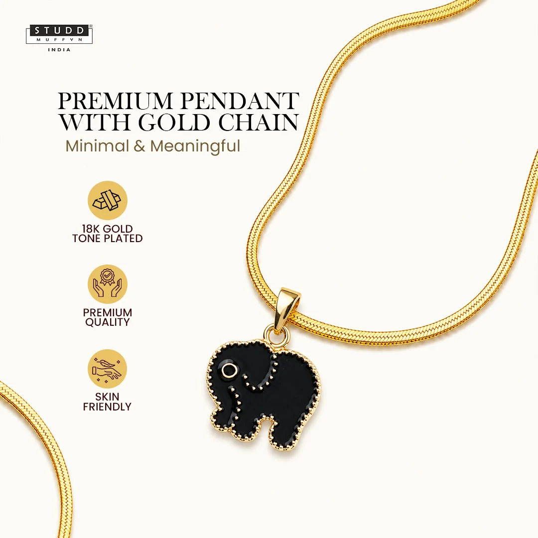 Mini Elephant Pendant - 24K Gold Plated [ With Velore Snake Chain ] - Image 2