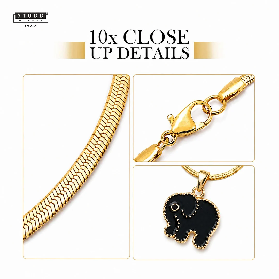Mini Elephant Pendant - 24K Gold Plated [ With Velore Snake Chain ] - Image 5