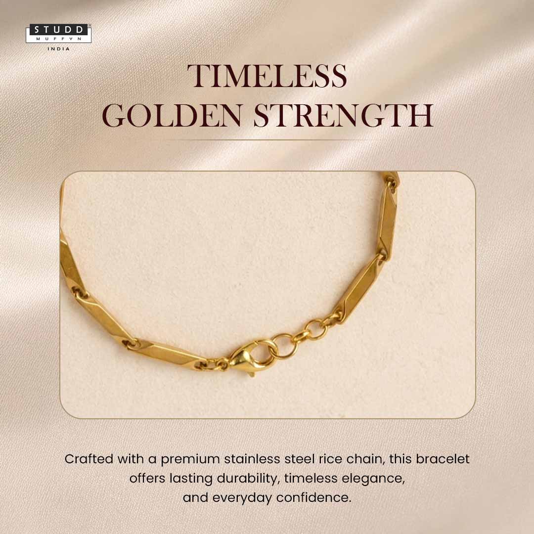 Obsidian Crystal 24K Gold-Toned Rice Chain Bracelet - Image 3