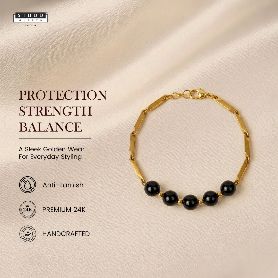 Obsidian Crystal 24K Gold-Toned Rice Chain Bracelet - Image 6