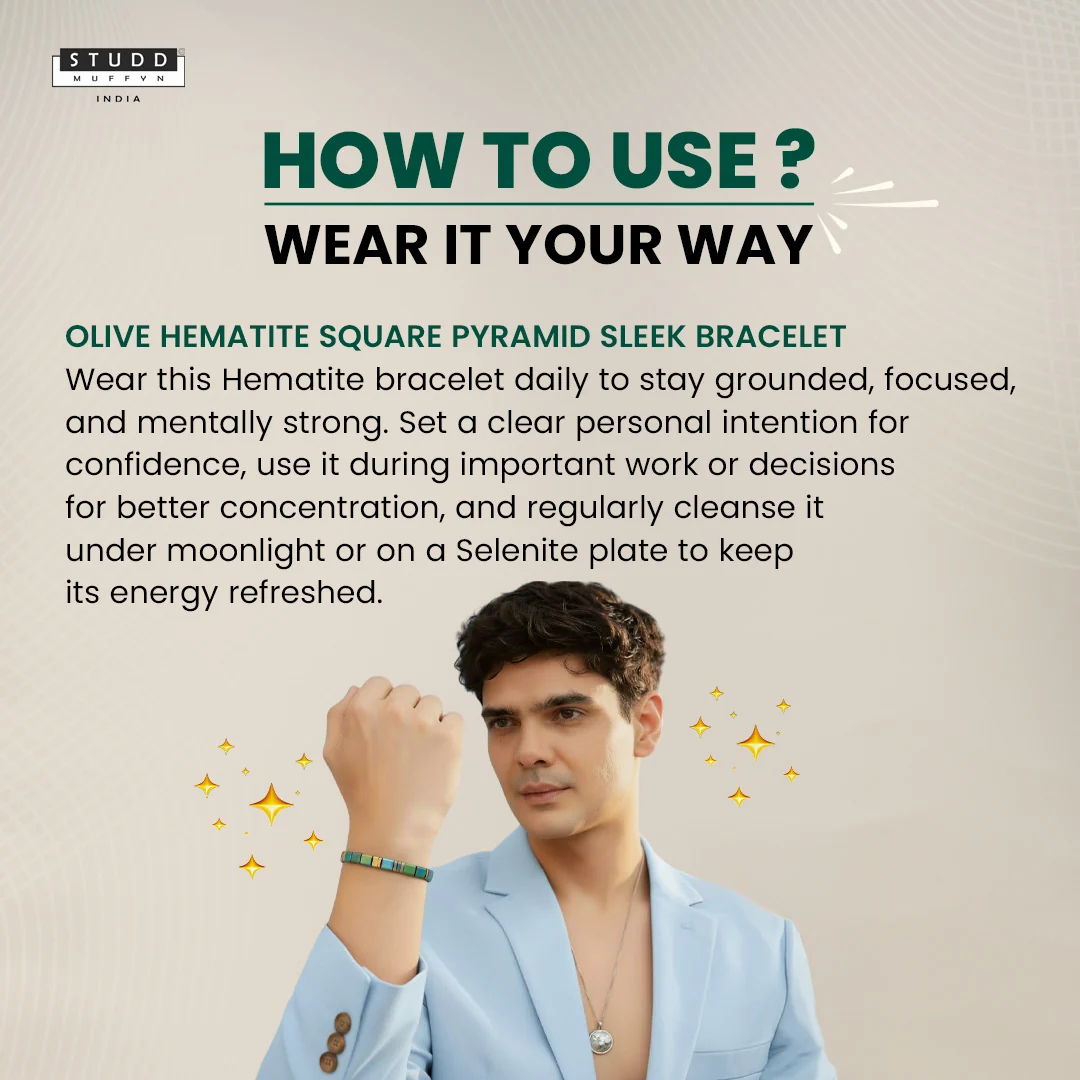 Olive Hematite Square Pyramid Sleek Bracelet - Image 4