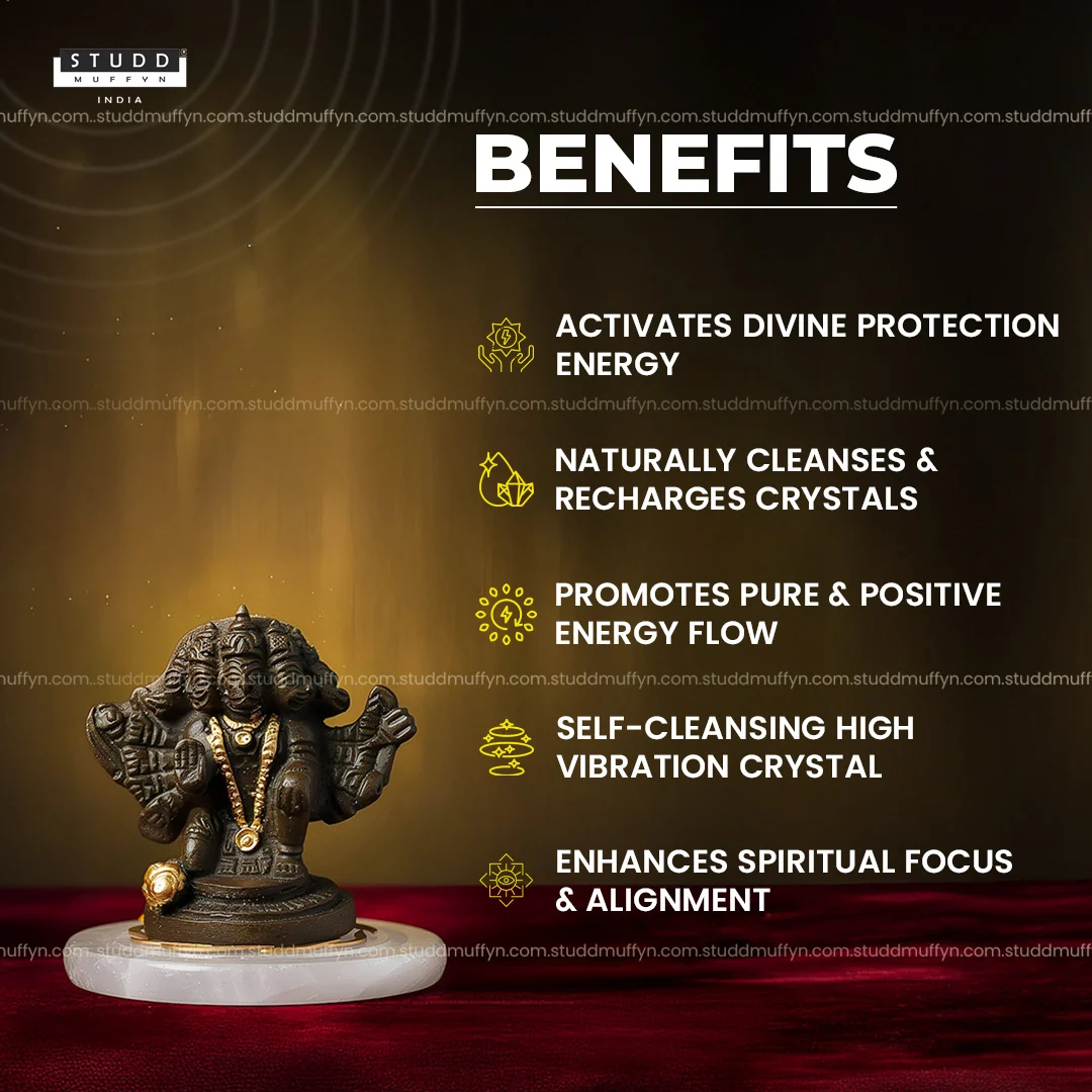 Pyrite Panchmukhi Hanuman Ji on Selenite Coaster - Image 3
