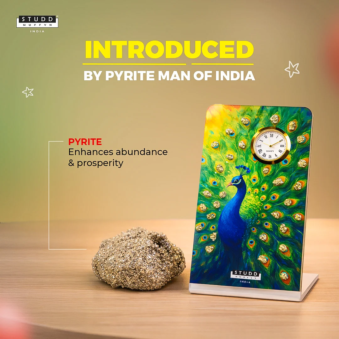 Peacock Pyrite Crystal Table Clock - Image 3