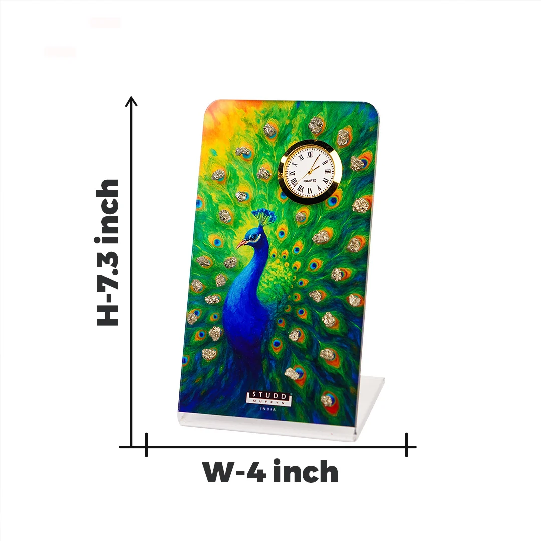 Peacock Pyrite Crystal Table Clock - Image 7