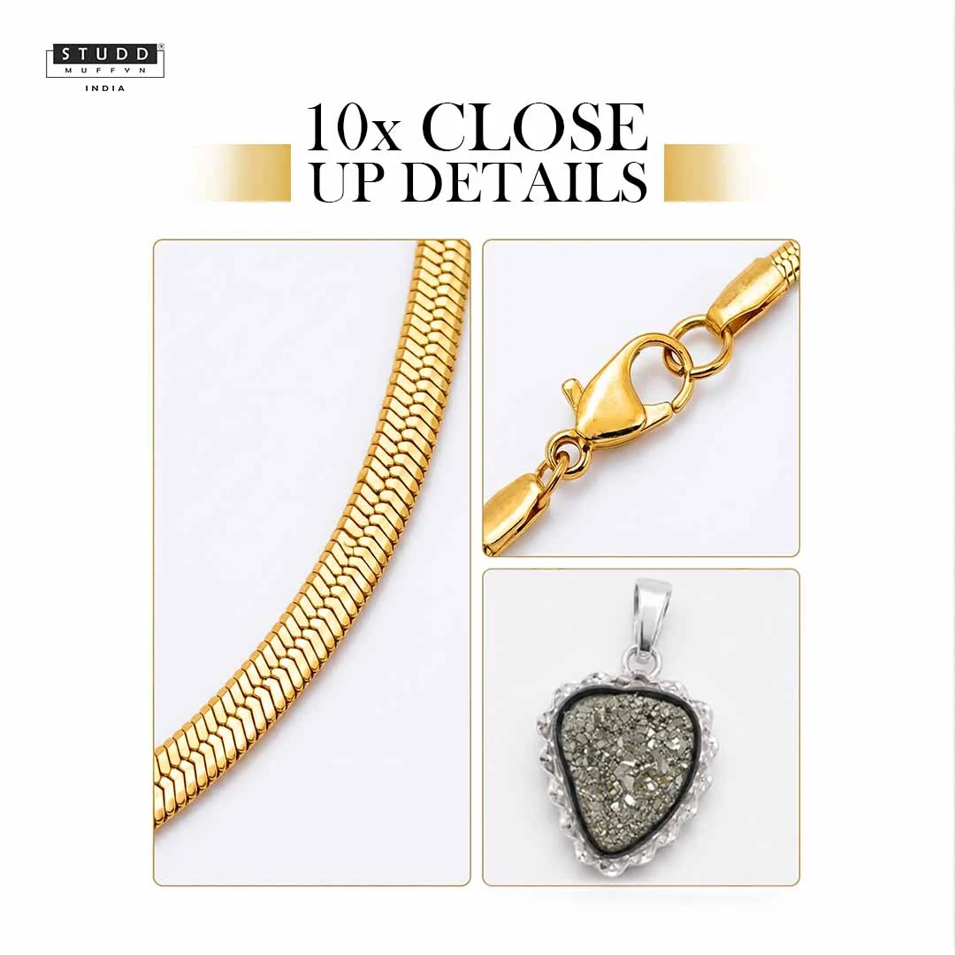 Peru Pyrite Pendant & Tiger eye Pencil Pendant with Chain - Image 6