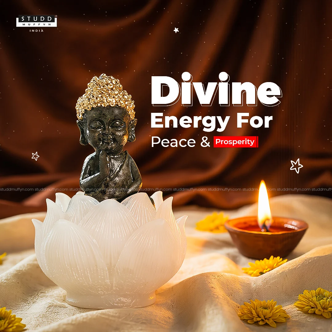 Pyrite Baby Buddha on Selenite Lotus - Image 2