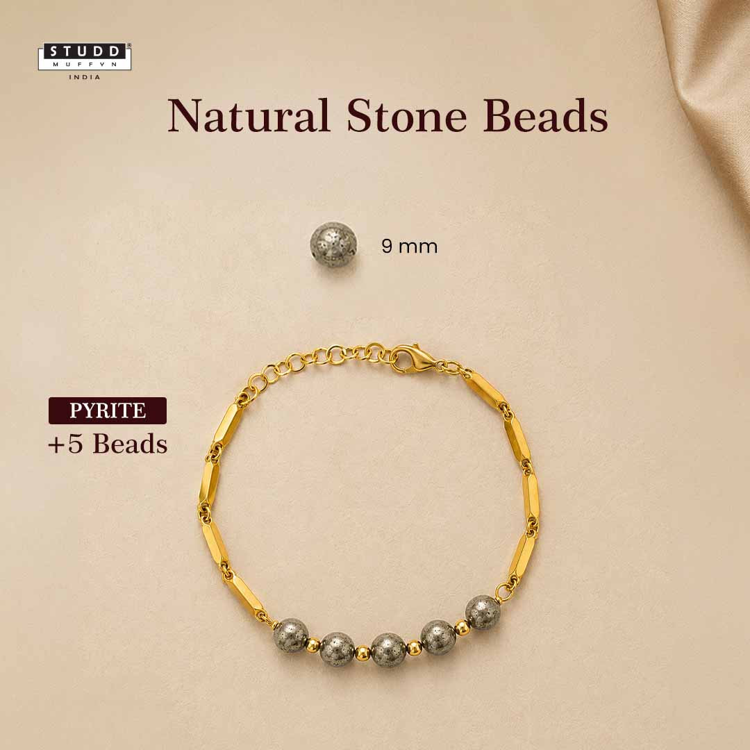 Pyrite Crystal 24K Gold-Toned Rice Chain Bracelet - Image 5