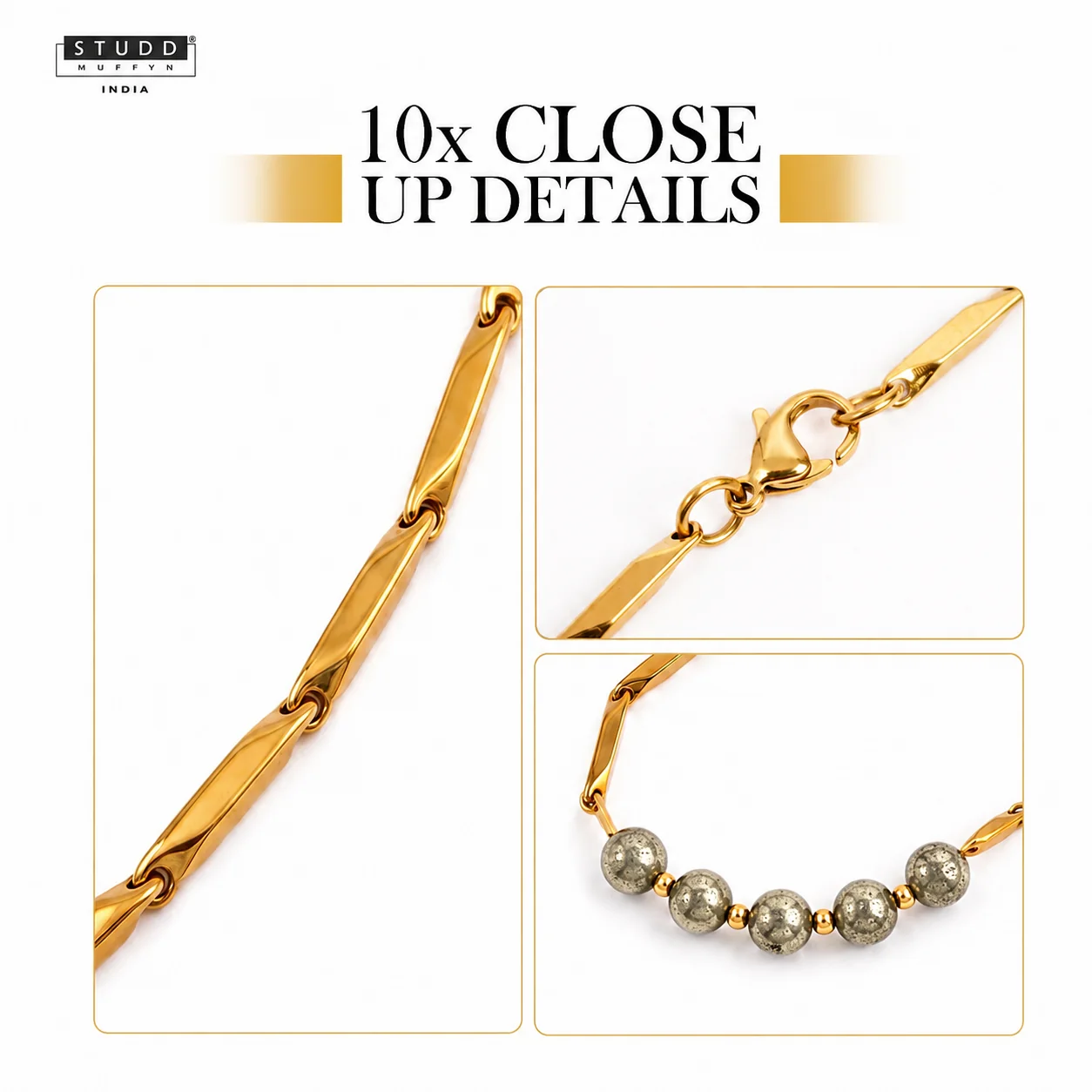 Pyrite Crystal Rice Chain - 24K Gold-Toned - Image 4