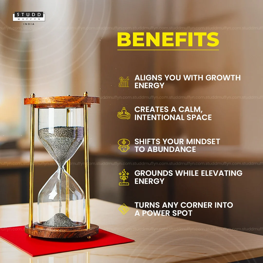 Pyrite Prosperity Flow Hourglass – Luxe Wood & Brass (6 Inch) - Image 4