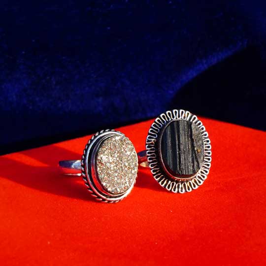 Crystal Shield ( Black Tourmaline Ring +Pyrite Geode Ring ) - Image 4