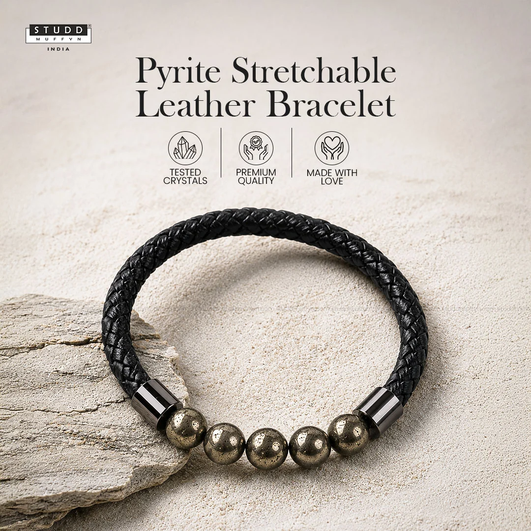 Pyrite Stretchable Leather Bracelet - Image 2