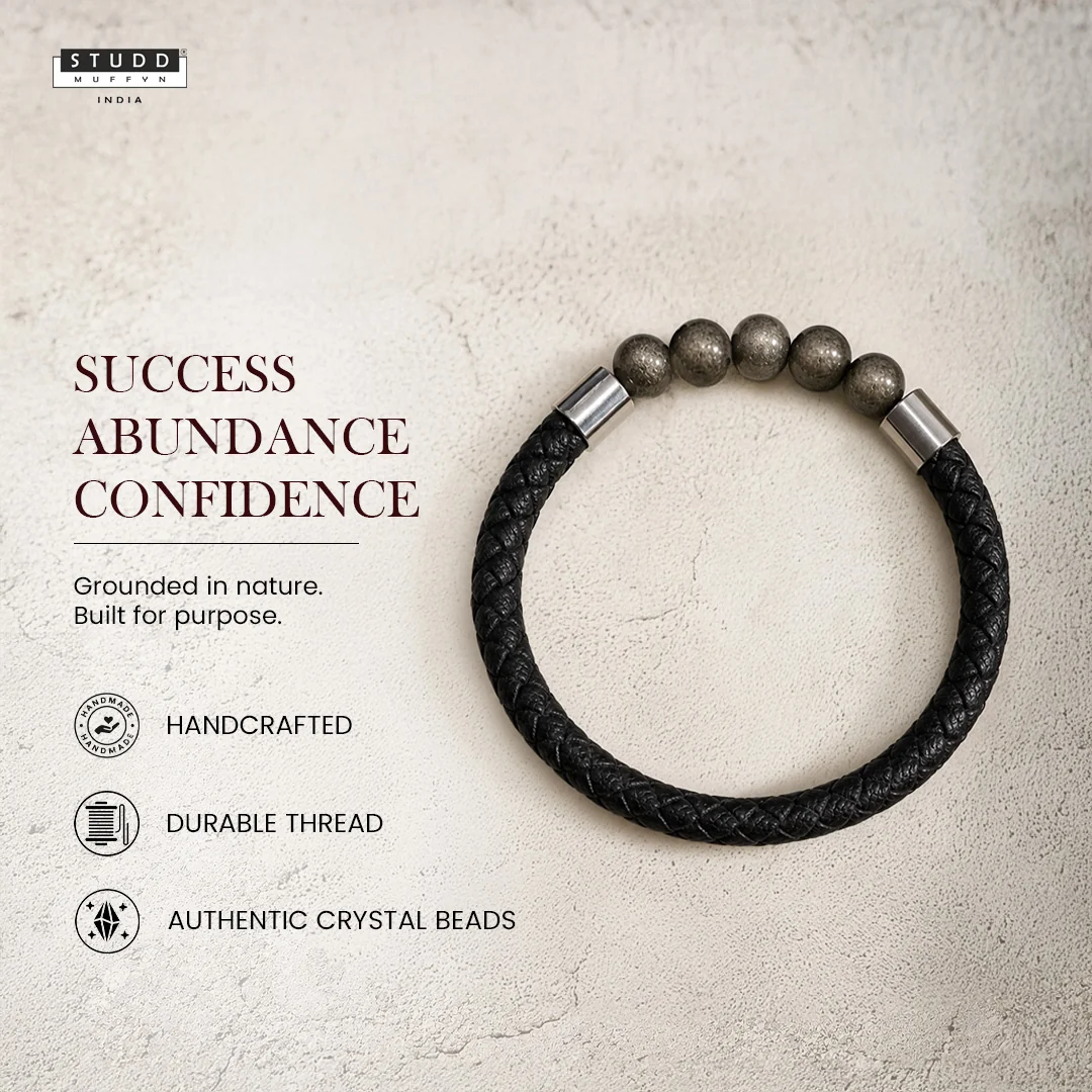 Pyrite Stretchable Leather Bracelet - Image 6
