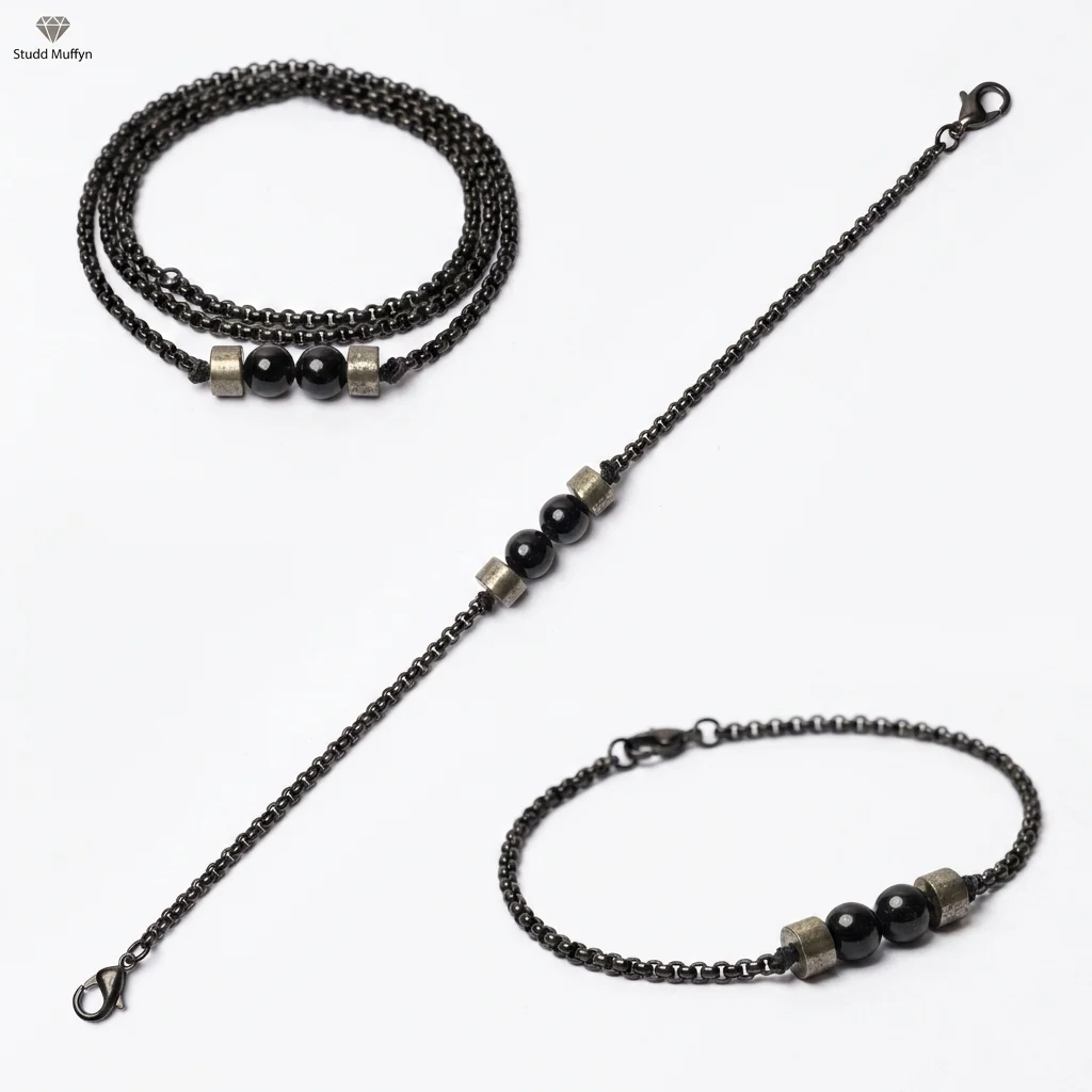 Richie Rich Anklet — Pyrite & Black Obsidian Crystal Anklet - Image 11