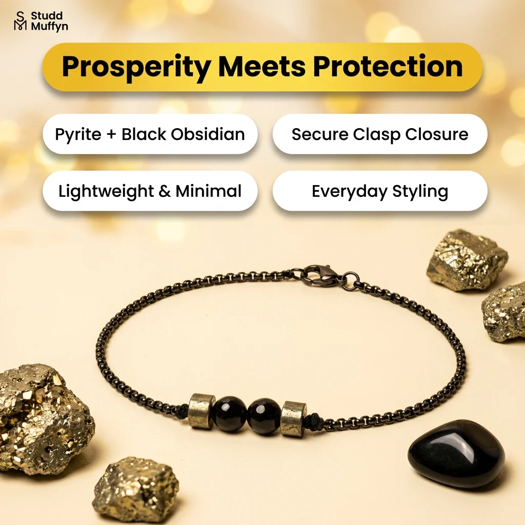 Richie Rich Anklet — Pyrite & Black Obsidian Crystal Anklet - Image 2