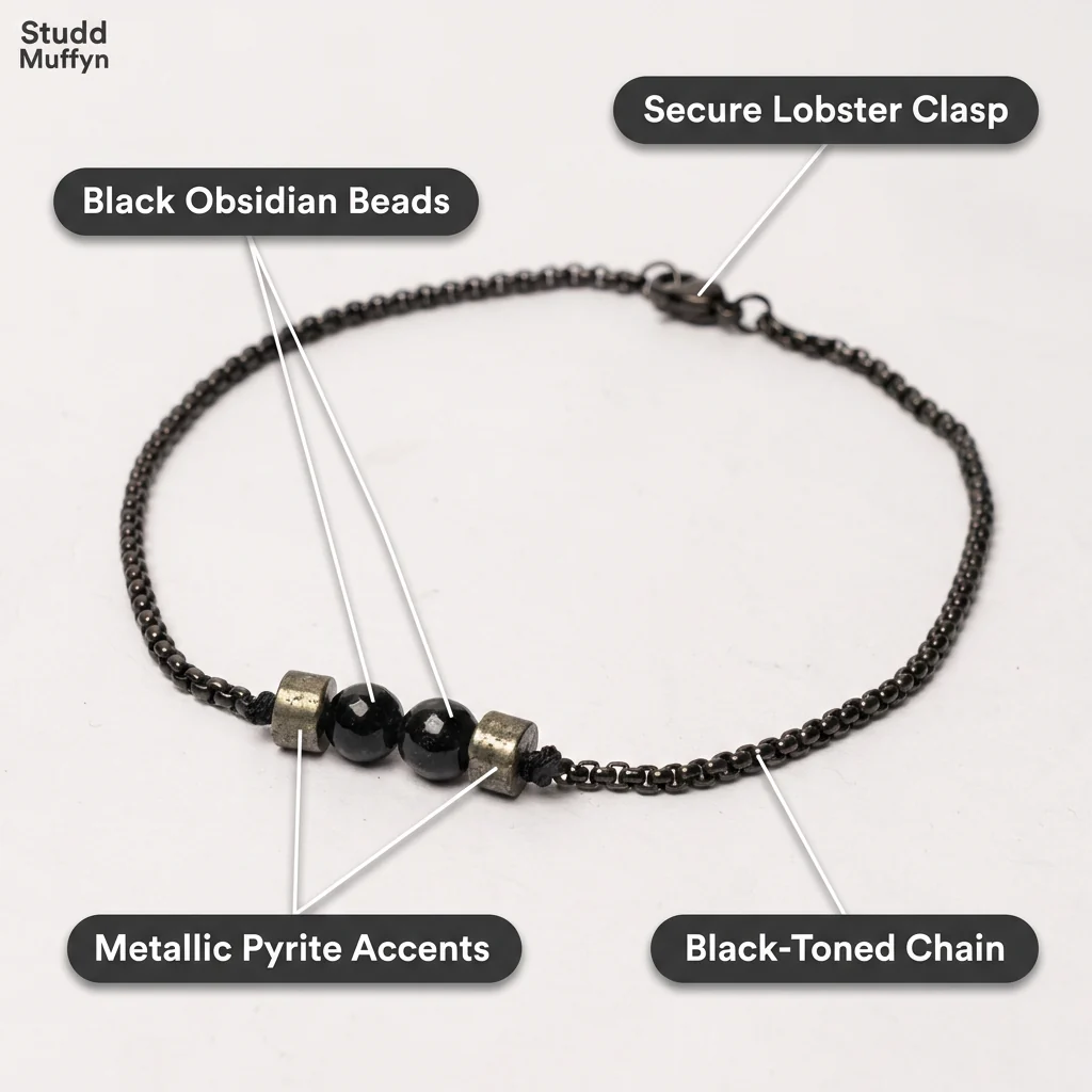 Richie Rich Anklet — Pyrite & Black Obsidian Crystal Anklet - Image 3