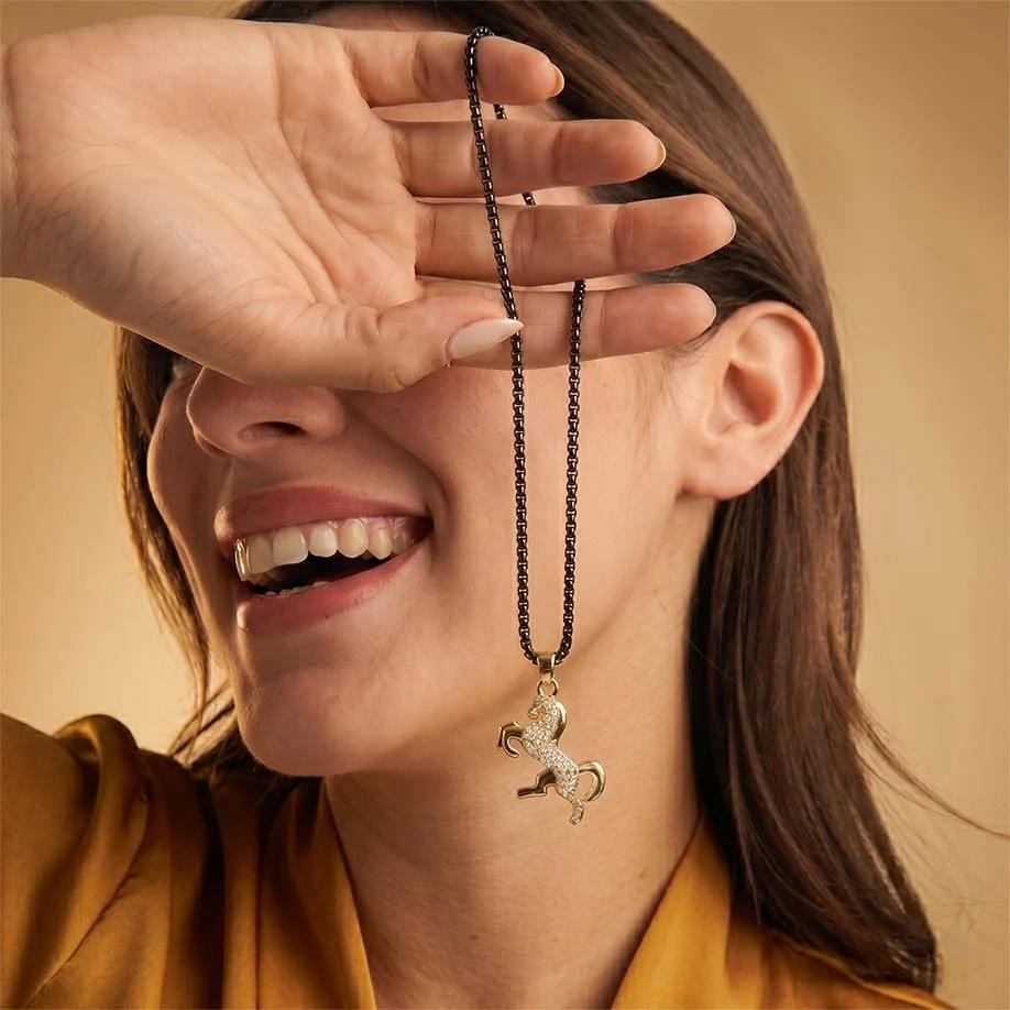 Ride Your Destiny Horse Pendant - 24k Gold Tone Plated [Black Chain] - Image 10